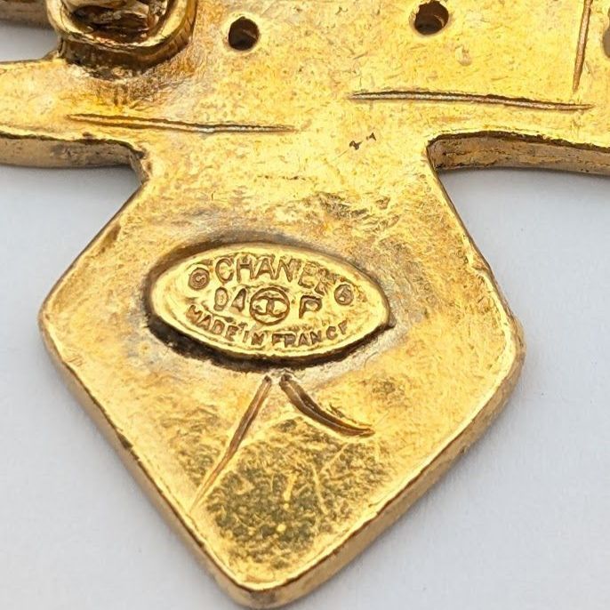 Chanel Brooch CC Logo Gold Cross Vintage