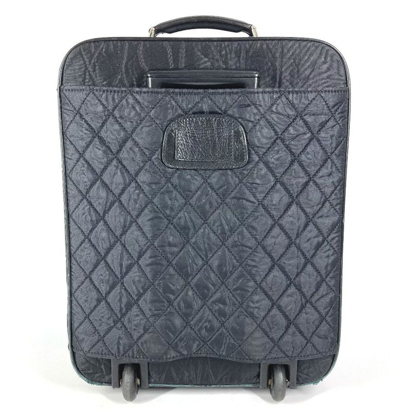 Chanel Travel Bag CC Logo Leather Nylon Black Heel