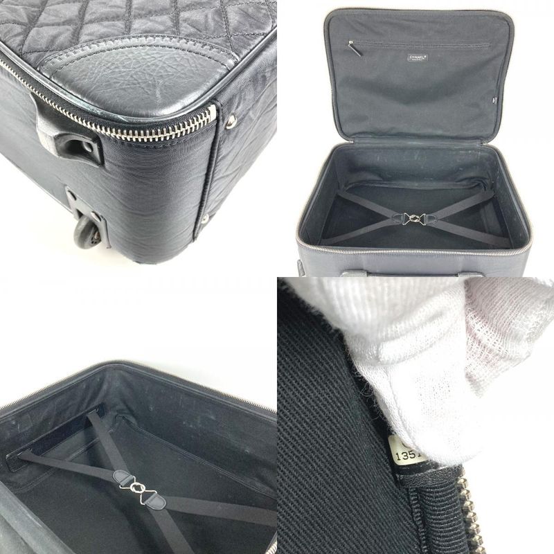 Chanel Travel Bag CC Logo Leather Nylon Black Heel
