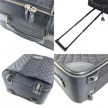 Chanel Travel Bag CC Logo Leather Nylon Black Heel