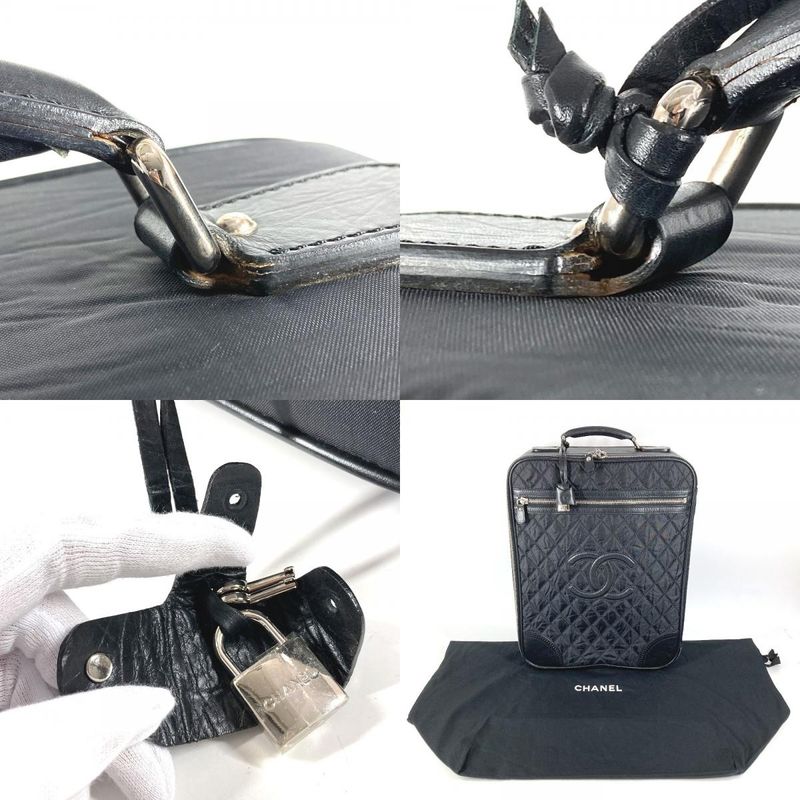 Chanel Travel Bag CC Logo Leather Nylon Black Heel