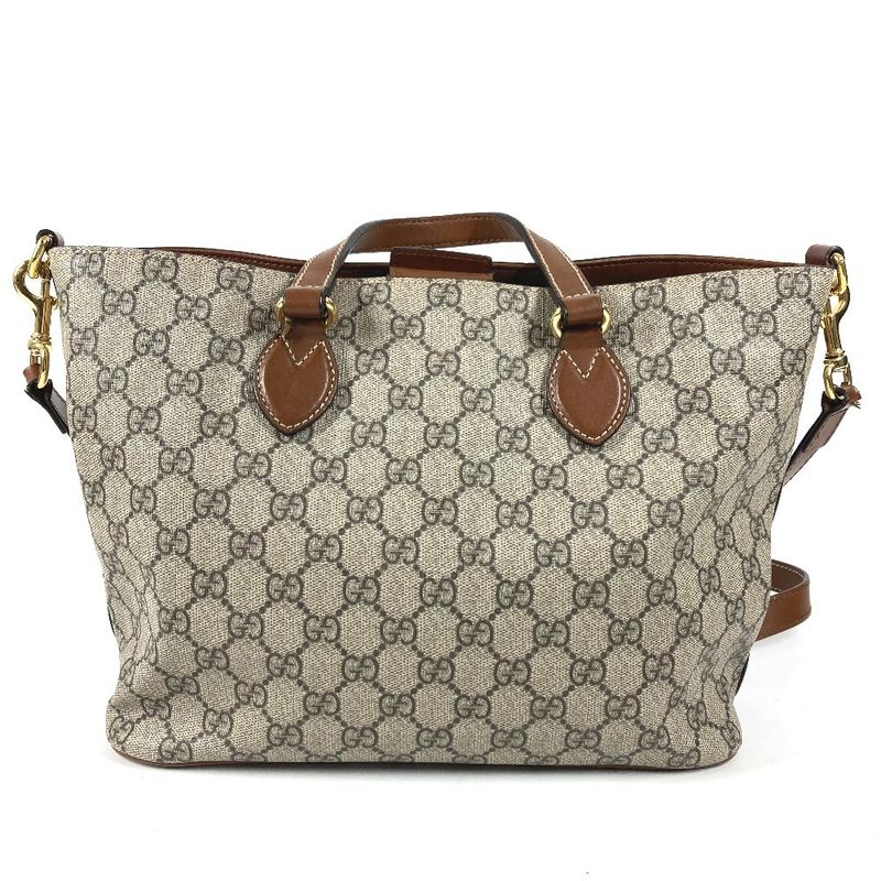Gucci Handbag 2-Way Bag Logo GG Supreme Canvas Beige