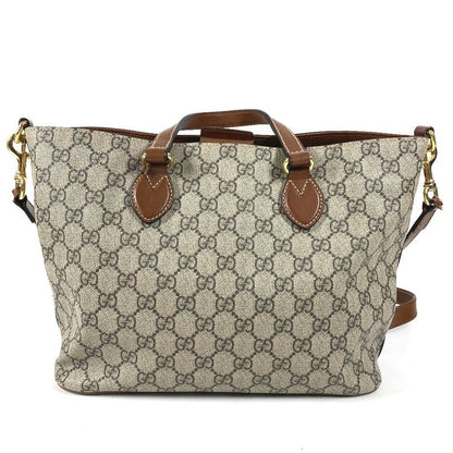 Gucci Handbag 2-Way Bag Logo GG Supreme Canvas Beige