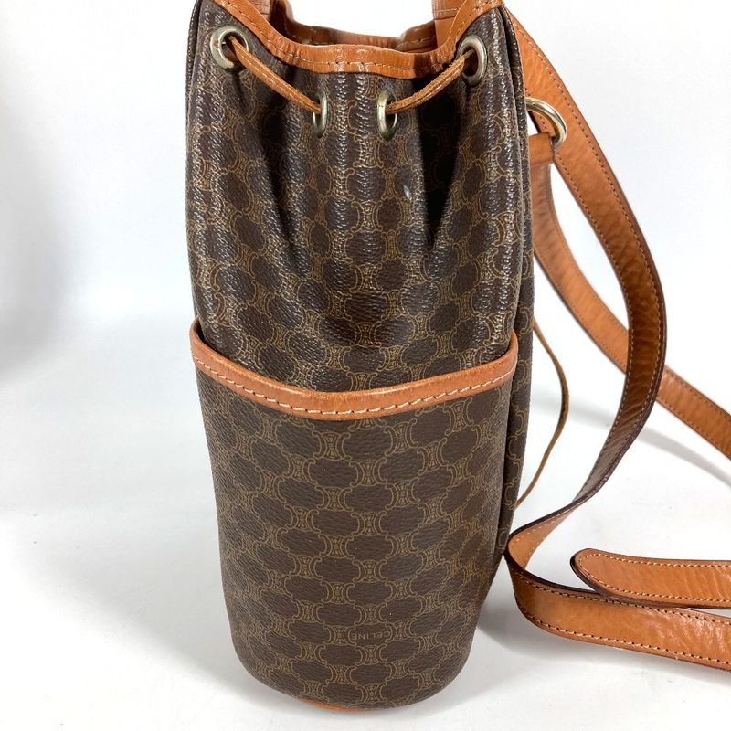 Celine Shoulder Bag Macadam Logo Leather Canvas Brown