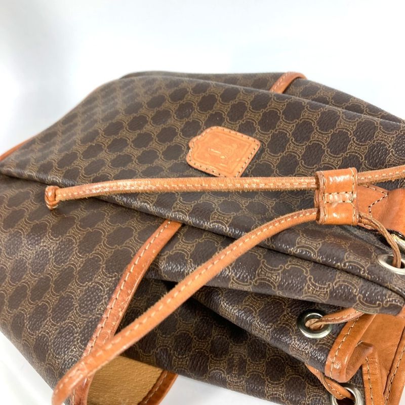 Celine Shoulder Bag Macadam Logo Leather Canvas Brown