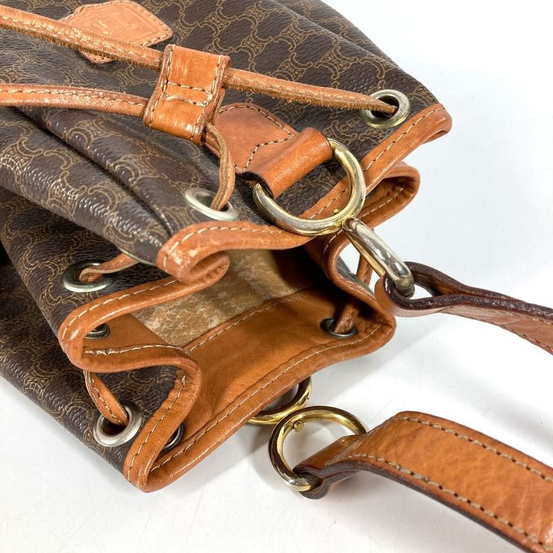 Celine Shoulder Bag Macadam Logo Leather Canvas Brown