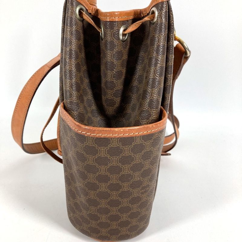 Celine Shoulder Bag Macadam Logo Leather Canvas Brown