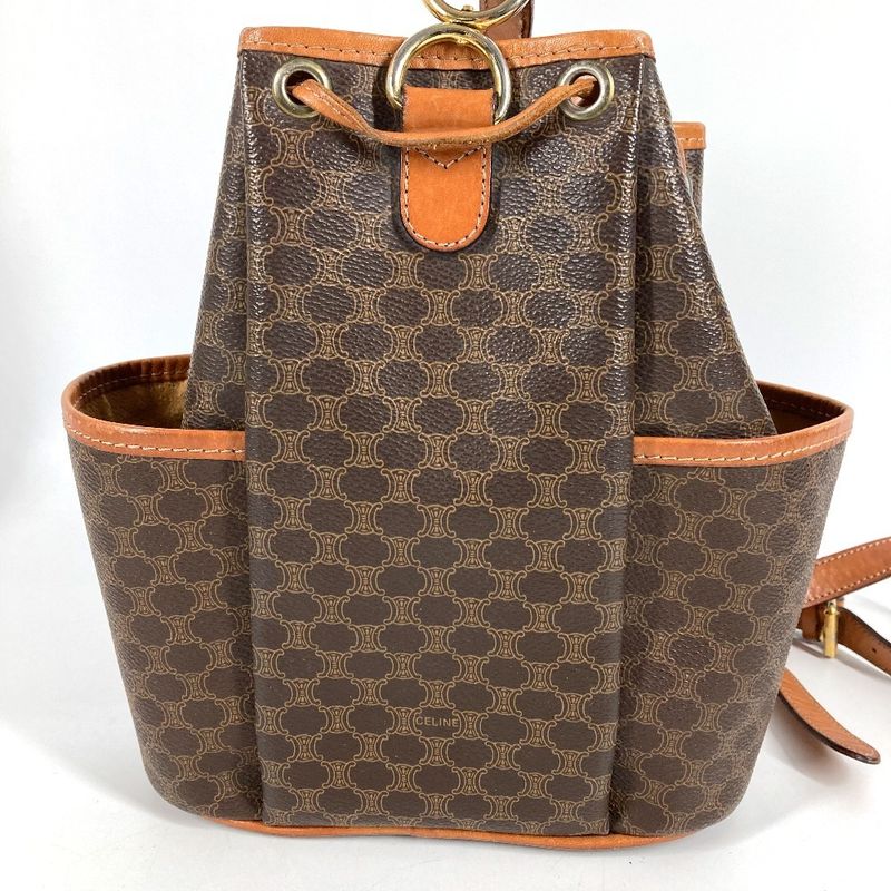 Celine Shoulder Bag Macadam Logo Leather Canvas Brown