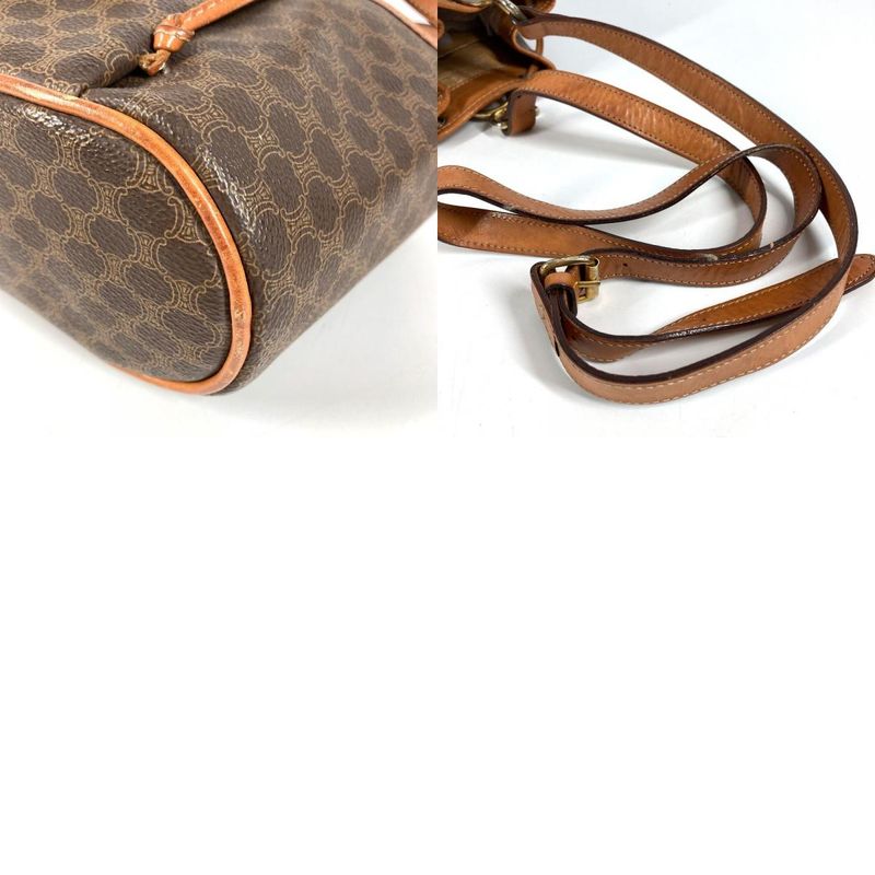 Celine Shoulder Bag Macadam Logo Leather Canvas Brown
