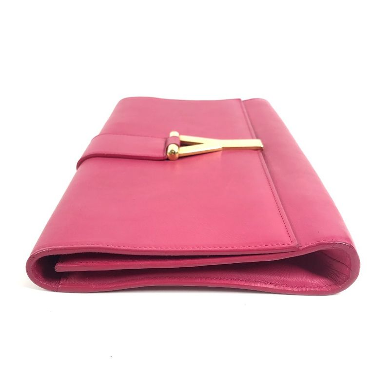 Saint Laurent Paris Clutch Yline Logo Leather Pink