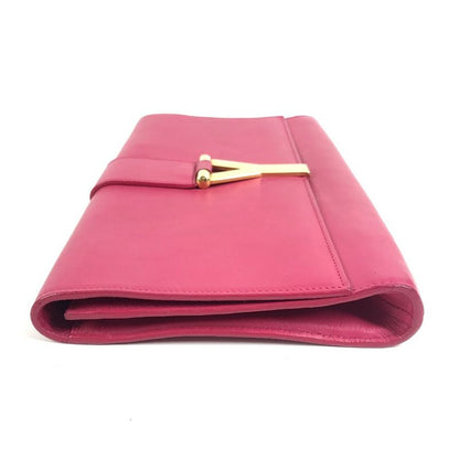 Saint Laurent Paris Clutch Yline Logo Leather Pink