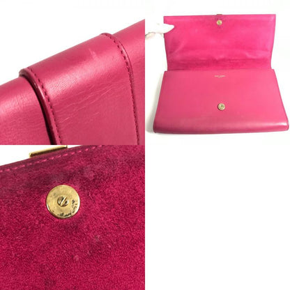 Saint Laurent Paris Clutch Yline Logo Leather Pink