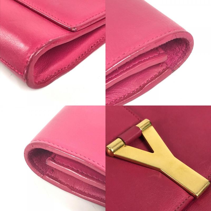 Saint Laurent Paris Clutch Yline Logo Leather Pink