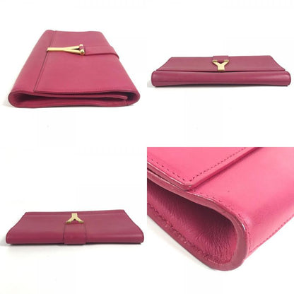 Saint Laurent Paris Clutch Yline Logo Leather Pink