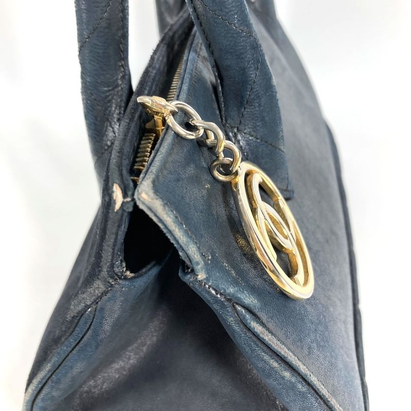 Chanel Handbag Stitch Logo Leather Black