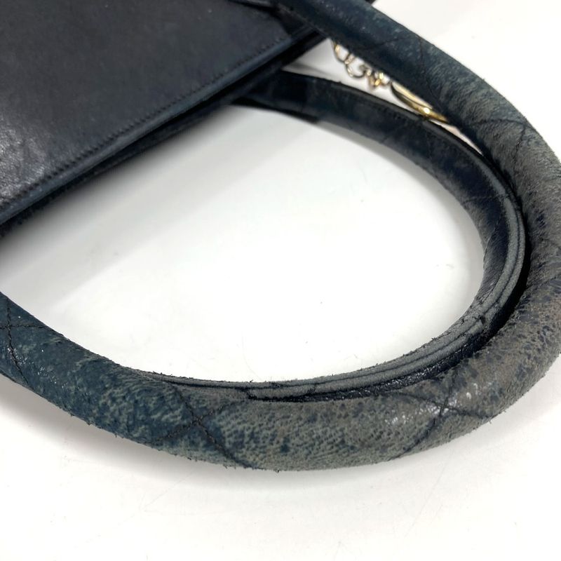 Chanel Handbag Stitch Logo Leather Black