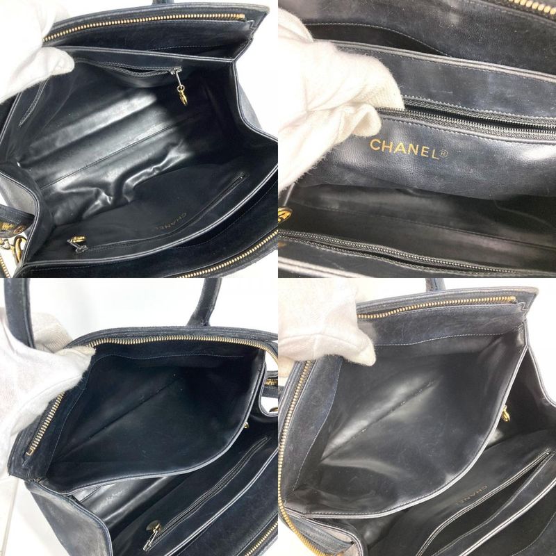 Chanel Handbag Stitch Logo Leather Black