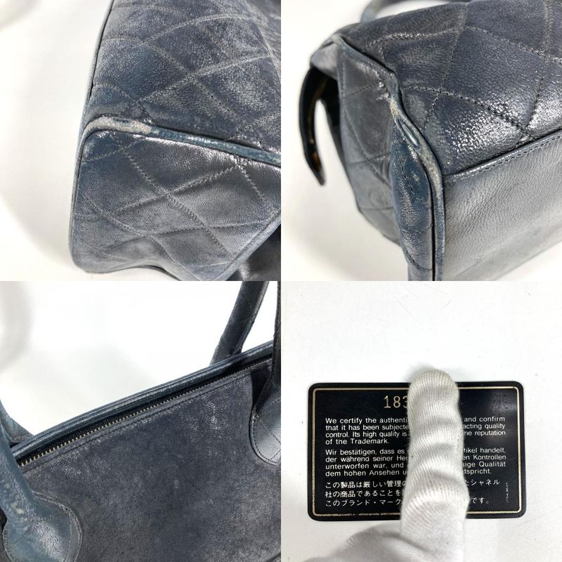 Chanel Handbag Stitch Logo Leather Black