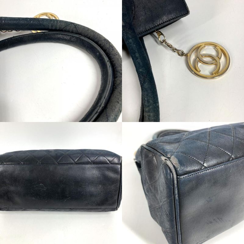 Chanel Handbag Stitch Logo Leather Black