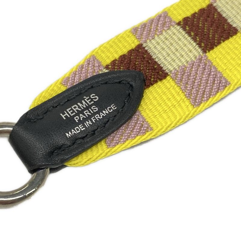 Hermes Shoulder Strap Bandouliere Sangle Maxi Quadrille Yellow Light Pink Multi