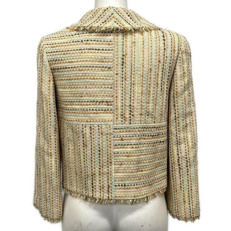 Chanel Jacket 36 S Light Yellow Orange Multi Tweed 3/4 Sleeve Cotton