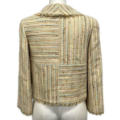 Chanel Jacket 36 S Light Yellow Orange Multi Tweed 3/4 Sleeve Cotton