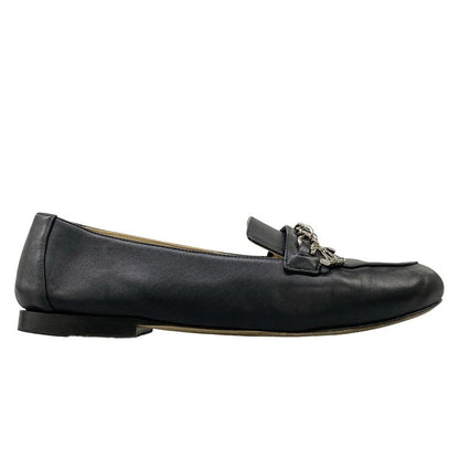 Chanel Loafers 37 C Black Chain CC Logo Silver Lambskin