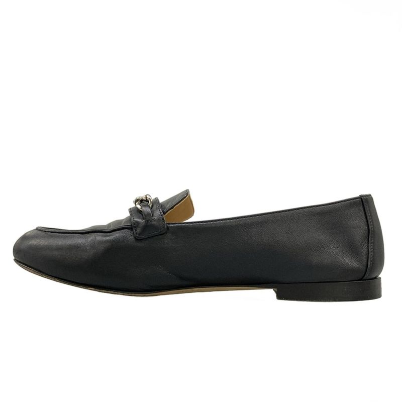 Chanel Loafers 37 C Black Chain CC Logo Silver Lambskin
