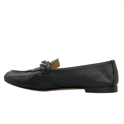 Chanel Loafers 37 C Black Chain CC Logo Silver Lambskin
