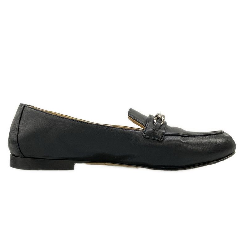 Chanel Loafers 37 C Black Chain CC Logo Silver Lambskin