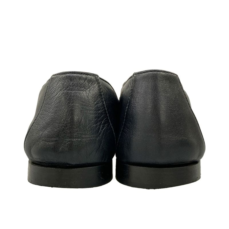 Chanel Loafers 37 C Black Chain CC Logo Silver Lambskin