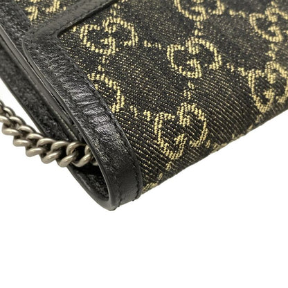 Gucci Wallet Dionysus GG Pattern Black Beige Chain with Removable Strap Leather