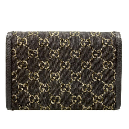 Gucci Wallet Dionysus GG Pattern Black Beige Chain with Removable Strap Leather
