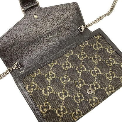 Gucci Wallet Dionysus GG Pattern Black Beige Chain with Removable Strap Leather