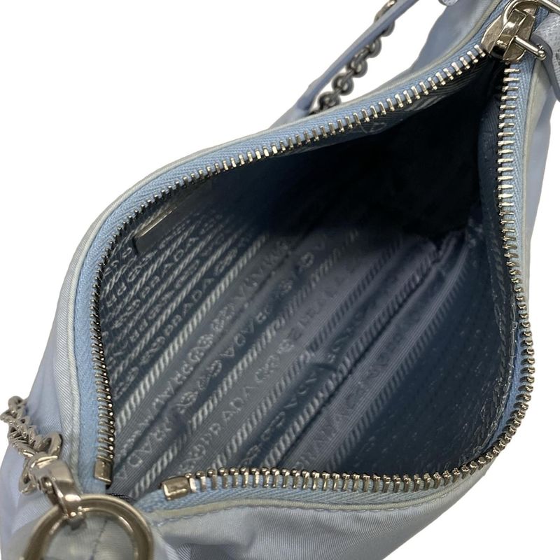 Prada Shoulder Bag Re Edition Re-Nylon Light Blue Chain with Removable Strap