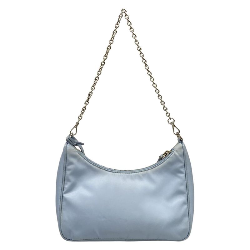 Prada Shoulder Bag Re Edition Re-Nylon Light Blue Chain with Removable Strap