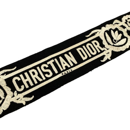 Dior Belt Black Ivory Embroidery Mexican Flower Cotton