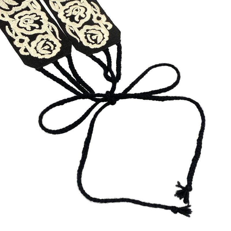 Dior Belt Black Ivory Embroidery Mexican Flower Cotton