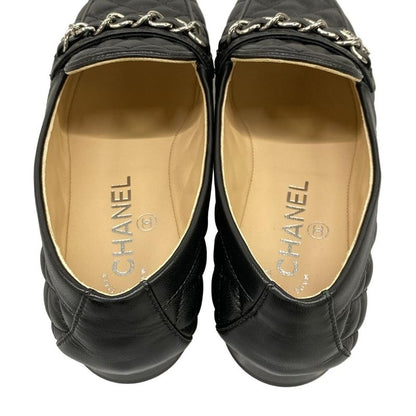 Chanel Loafers 36 C Quilted Black Silver Coco Charm Lambskin
