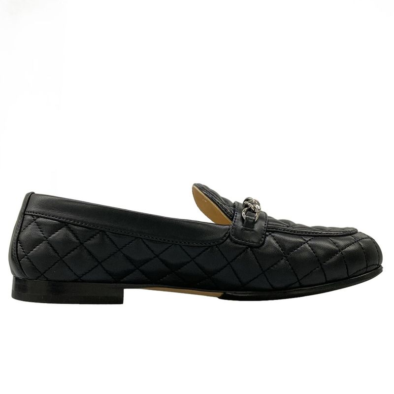 Chanel Loafers 36 C Quilted Black Silver Coco Charm Lambskin