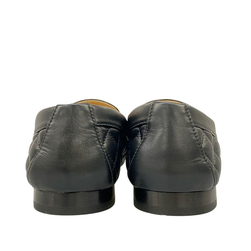 Chanel Loafers 36 C Quilted Black Silver Coco Charm Lambskin