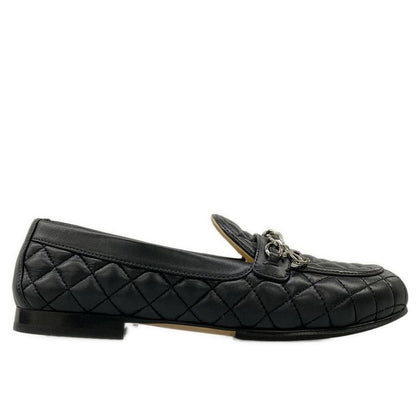 Chanel Loafers 36 C Quilted Black Silver Coco Charm Lambskin
