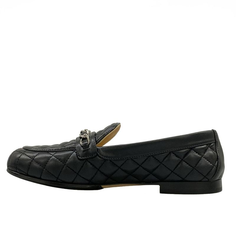 Chanel Loafers 36 C Quilted Black Silver Coco Charm Lambskin