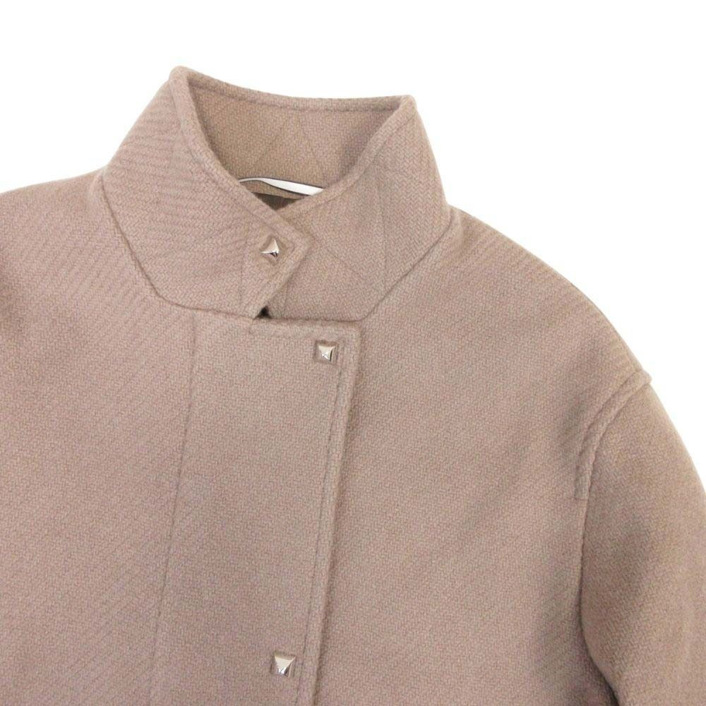 Hermes Cashmere Double Face Stand Collar Long Coat Medle 36 Gray