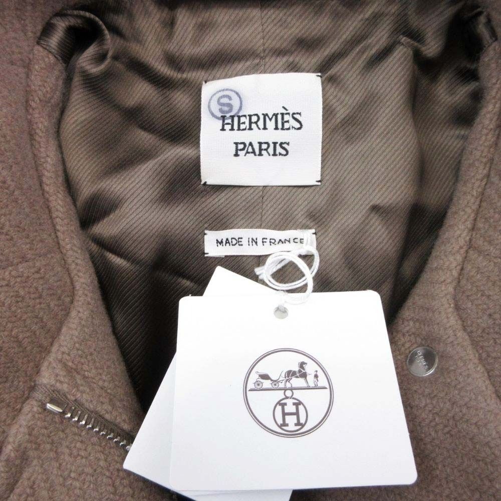 Hermes Cashmere Double Face Stand Collar Long Coat Medle 36 Gray