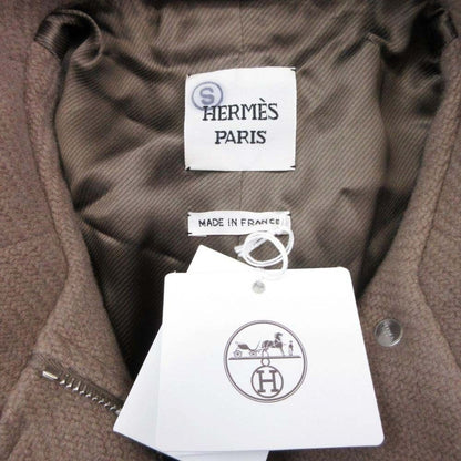 Hermes Cashmere Double Face Stand Collar Long Coat Medle 36 Gray