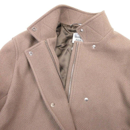 Hermes Cashmere Double Face Stand Collar Long Coat Medle 36 Gray