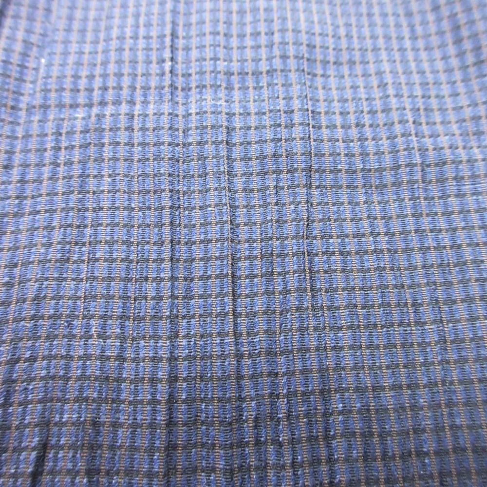 Hermes Plaid Washer Tailored Jacket Single 2 Buttons Blue Leather Linen Blend