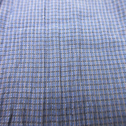 Hermes Plaid Washer Tailored Jacket Single 2 Buttons Blue Leather Linen Blend