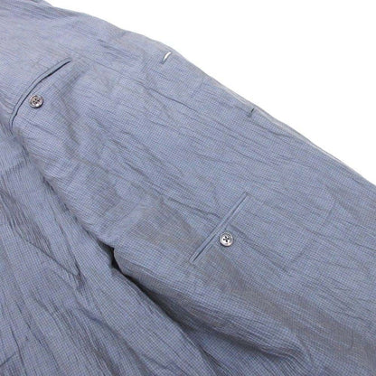 Hermes Plaid Washer Tailored Jacket Single 2 Buttons Blue Leather Linen Blend